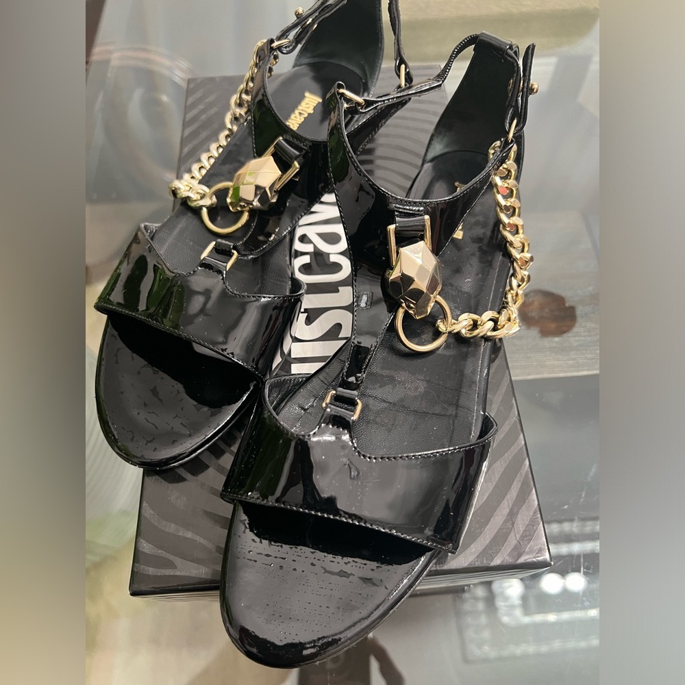 Just Cavilli Pattent Leather Sandal - Black
